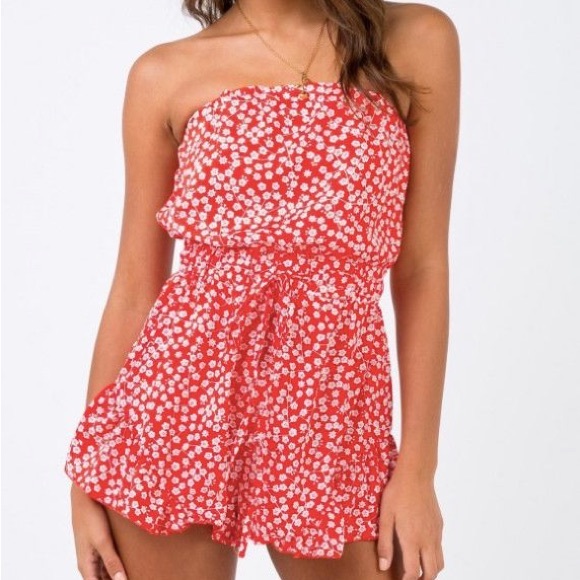 Princess Polly Pants - Princess Polly Red Floral Strapless Romper